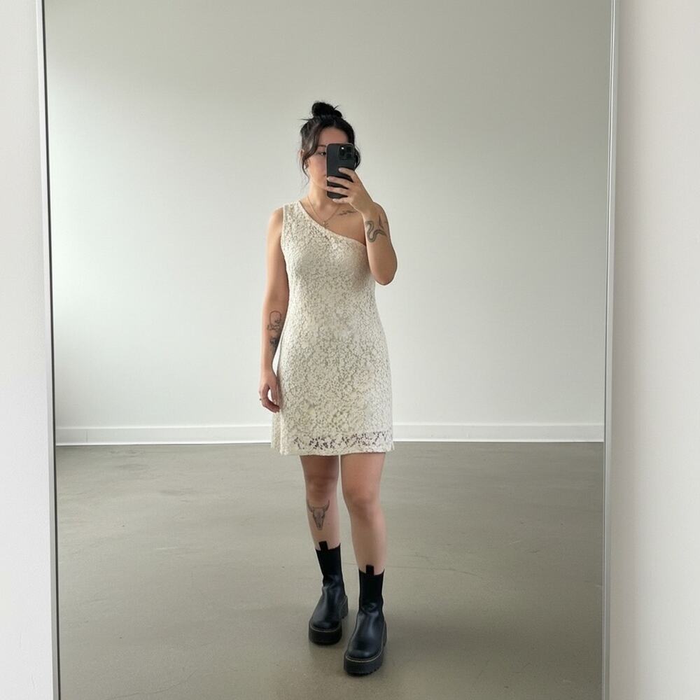 Urban Outfitters Cream Lace One-Shoulder Sundress